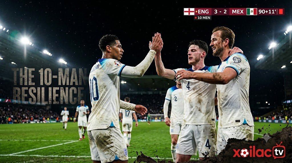 Bellingham, Kane và Declan Rice thể hiện bản lĩnh kiên cường của Tam Sư khi phải thi đấu với 10 người trước Mexico tại vòng 1/8 World Cup 2026.