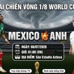 Nhận định và soi kèo trận đại chiến giữa Mexico vs Anh tại vòng 1/8 World Cup 2026 lúc 01h00 ngày 06/07 trên kênh trực tiếp bóng đá Xoilac TV.